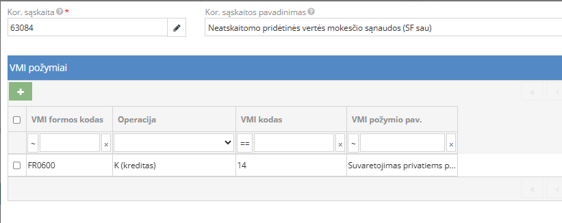 Parametrų užpildymas menamo PVM registravimui